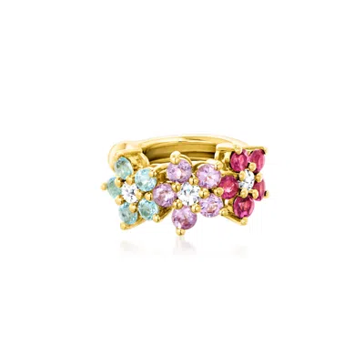 Ross-simons Multi-gemstone Floral Single Ear Cuff With . Lab-grown Diamonds In 18kt Gold Over Sterling