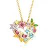 Ross-simons Multi-gemstone Flower And Butterfly Heart Pendant Necklace In 18kt Gold Over Sterling In Pink