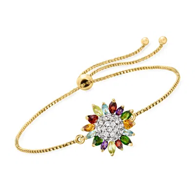 Ross-simons Multi-gemstone Flower Bolo Bracelet In 18kt Gold Over Sterling