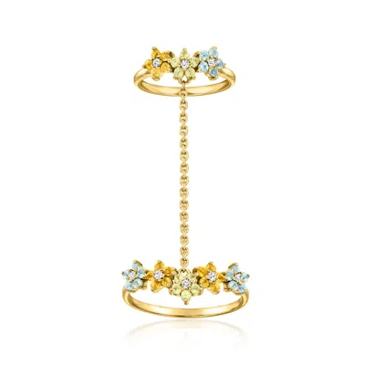 Ross-simons Multi-gemstone Flower Double Ring In 18kt Gold Over Sterling In Blue
