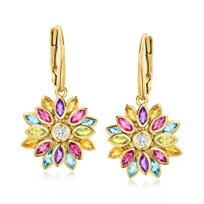 Ross-simons Multi-gemstone Flower Drop Earrings In 18kt Gold Over Sterling