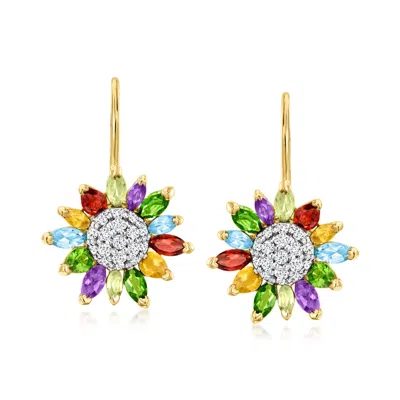 Ross-simons Multi-gemstone Flower Drop Earrings In 18kt Gold Over Sterling