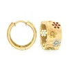 Ross-simons Multi-gemstone Flower Huggie Hoop Earrings In 18kt Gold Over Sterling In Multi