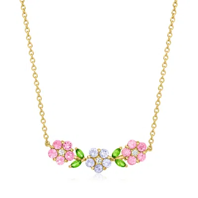 Ross-simons Multi-gemstone Flower Necklace With White Topaz In 18kt Gold Over Sterling