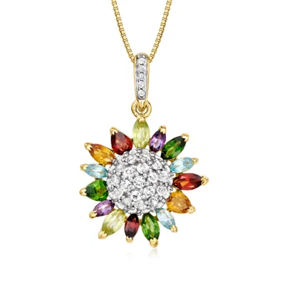 Ross-simons Multi-gemstone Flower Pendant Necklace In 18kt Gold Over Sterling