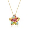 Ross-simons Multi-gemstone Flower Pin/pendant Necklace In 18kt Gold Over Sterling In Multi