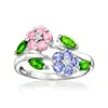Ross-simons Multi-gemstone Flower Ring In Sterling Silver In Green