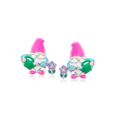 Ross-simons Multi-gemstone Garden Gnome Earrings With Multicolored Enamel In Sterling Silver