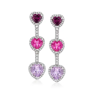 Ross-simons Multi-gemstone Heart Drop Earrings In Sterling Silver In Purple