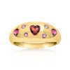Ross-simons Multi-gemstone Heart Ring In 18kt Gold Over Sterling In Red
