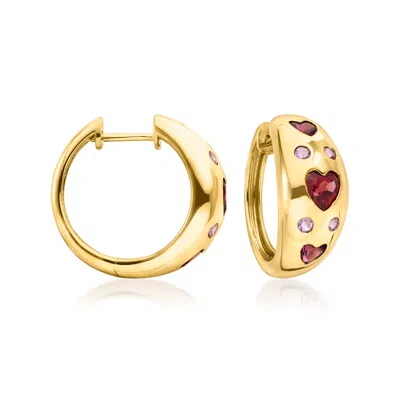 Ross-simons Multi-gemstone Heart Station Hoop Earrings In 18kt Gold Over Sterling