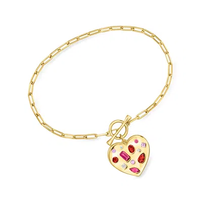 Ross-simons Multi-gemstone Heart Toggle Bracelet In 18kt Gold Over Sterling