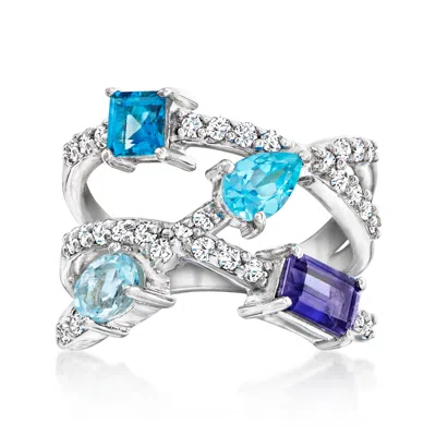 Ross-simons Multi-gemstone Highway Ring With . Lab-grown Diamonds In Sterling Silver In Blue