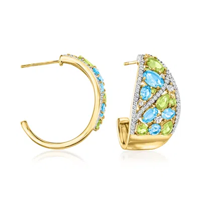 Ross-simons Multi-gemstone Hoop Earrings In 18kt Gold Over Sterling