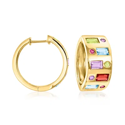 Ross-simons Multi-gemstone Hoop Earrings In 18kt Gold Over Sterling In Pink