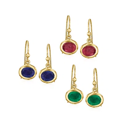 Ross-simons Multi-gemstone Jewelry Set: 3 Pairs Of Drop Earrings In 18kt Gold Over Sterling In Red