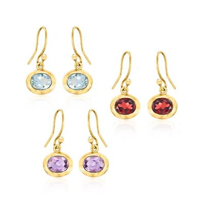 Ross-simons Multi-gemstone Jewelry Set: 3 Pairs Of Drop Earrings In 18kt Gold Over Sterling In Red