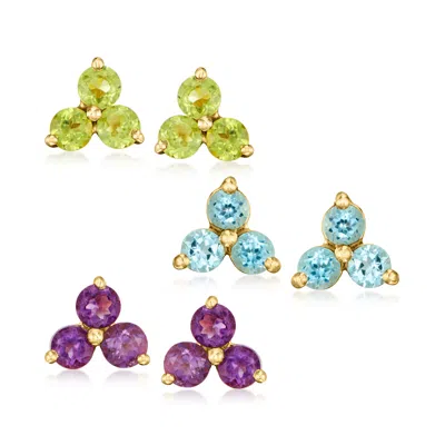 Ross-simons Multi-gemstone Jewelry Set: 3 Pairs Of Earrings In 18kt Gold Over Sterling