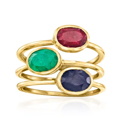 Ross-simons Multi-gemstone Jewelry Set: 3 Rings In 18kt Gold Over Sterling In Red