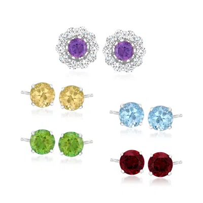 Ross-simons Multi-gemstone Jewelry Set: 5 Pairs Of Stud Earrings With Earring Jackets In Sterling Silver
