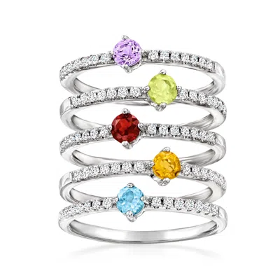 Ross-simons Multi-gemstone Jewelry Set: 5 Rings In Sterling Silver In White