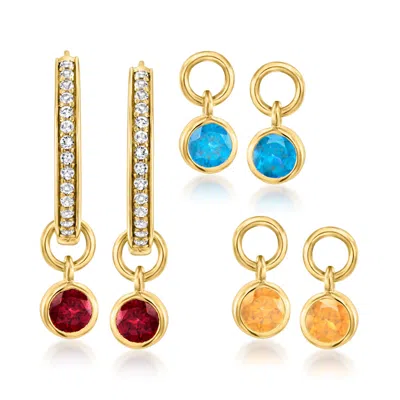 Ross-simons Multi-gemstone Jewelry Set: Hoop Earrings And 3 Pairs Of Interchangeable Drops In 18kt Gold Over Ste In Purple