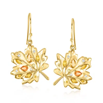 Ross-simons Multi-gemstone Leaf Drop Earrings With Lab-grown Diamonds In 18kt Gold Over Sterling