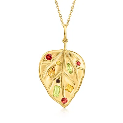 Ross-simons Multi-gemstone Leaf Pendant Necklace In 18kt Gold Over Sterling