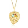 Ross-simons Multi-gemstone Leaf Pendant Necklace In 18kt Gold Over Sterling In Gold