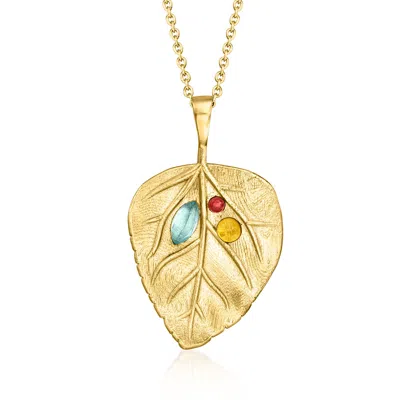 Ross-simons Multi-gemstone Leaf Pendant Necklace In 18kt Gold Over Sterling