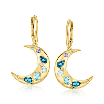 Ross-simons Multi-gemstone Moon Drop Earrings With Lab-grown Diamonds In 18kt Gold Over Sterling