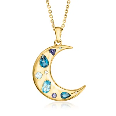 Ross-simons Multi-gemstone Moon Pendant Necklace With Lab-grown Diamonds In 18kt Gold Over Sterling