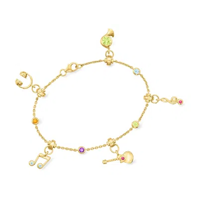 Ross-simons Multi-gemstone Musical Charm Bracelet In 18kt Gold Over Sterling