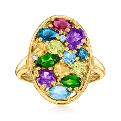 Ross-simons Multi-gemstone Oval Ring With Single Lab-grown Diamond In 18kt Gold Over Sterling