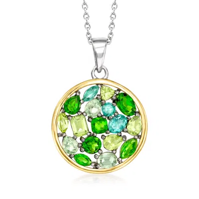 Ross-simons Multi-gemstone Pendant Necklace In Sterling Silver And 14kt Yellow Gold