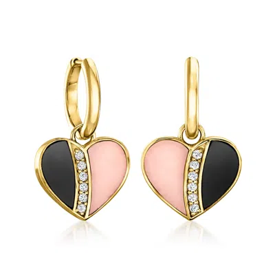 Ross-simons Multi-gemstone Reversible Heart Hoop Drop Earrings In 18kt Gold Over Sterling In Red