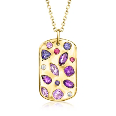 Ross-simons Multi-gemstone Scattered Tag Pendant Necklace With Lab-grown Diamonds In 18kt Gold Over Sterling