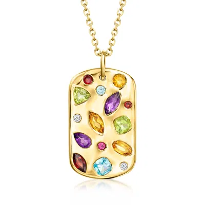 Ross-simons Multi-gemstone Scattered Tag Pendant Necklace With Lab-grown Diamonds In 18kt Gold Over Sterling