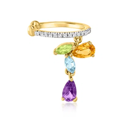 Ross-simons Multi-gemstone Single Ear Cuff With Diamonds In 18kt Gold Over Sterling
