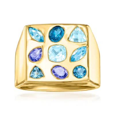 Ross-simons Multi-gemstone Square-top Ring In 18kt Gold Over Sterling In Blue