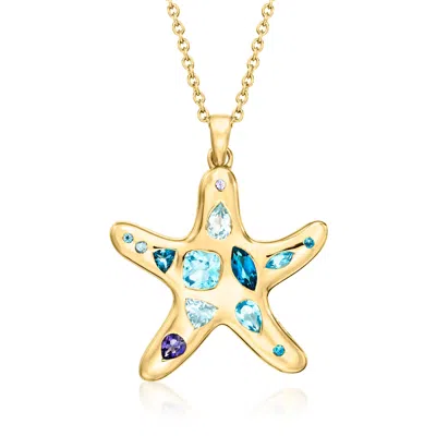 Ross-simons Multi-gemstone Starfish Pendant Necklace In 18kt Gold Over Sterling