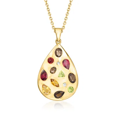 Ross-simons Multi-gemstone Teardrop Pendant Necklace With Lab-grown Diamonds In 18kt Gold Over Sterling