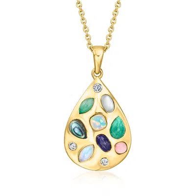Ross-simons Multi-gemstone Teardrop Pendant Necklace With . Lab-grown Diamonds In 18kt Gold Over Sterling