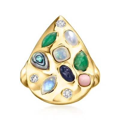 Ross-simons Multi-gemstone Teardrop Ring With Lab-grown Diamonds In 18kt Gold Over Sterling