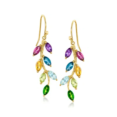 Ross-simons Multi-gemstone Vine Drop Earrings In 18kt Gold Over Sterling