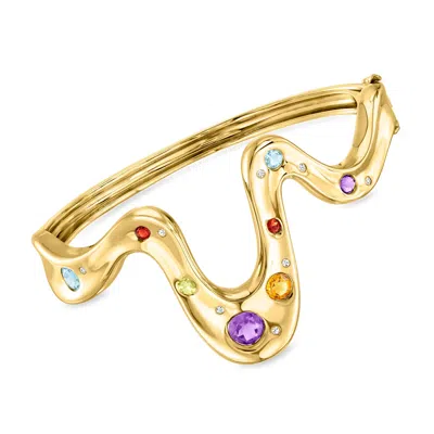 Ross-simons Multi-gemstone Wavy Bangle Bracelet In 18kt Gold Over Sterling