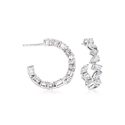 Ross-simons Multi-shaped Cz Hoop Earrings In Sterling Silver In Metallic
