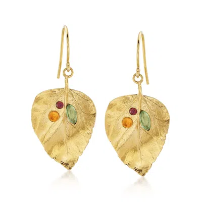 Ross-simons Multi-stone Leaf Drop Earrings In 18kt Yellow Gold Over Sterling