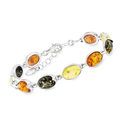 Ross-simons Multicolored Amber Bracelet In Sterling Silver In Brown