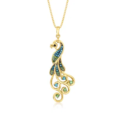 Ross-simons Multicolored Diamond Peacock Pendant Necklace In 18kt Gold Over Sterling